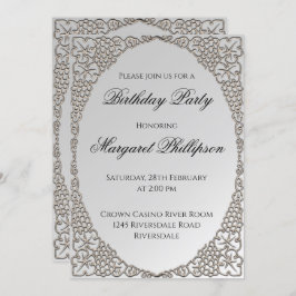 Invitación Cumpleaños Decorativo Elegante Personalizado Plata