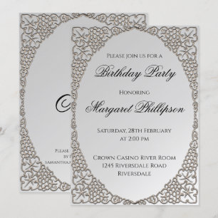 Invitación Cumpleaños Decorativo Elegante Personalizado Plata