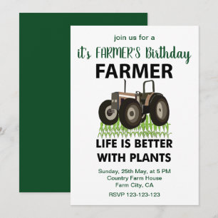 Invitación Cumpleaños del agricultor con tractor en el campo