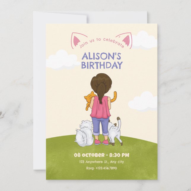 Invitación Cumpleaños del amante del gato (Anverso)