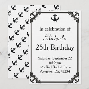 Invitación Cumpleaños del Ancla de Barco Negro