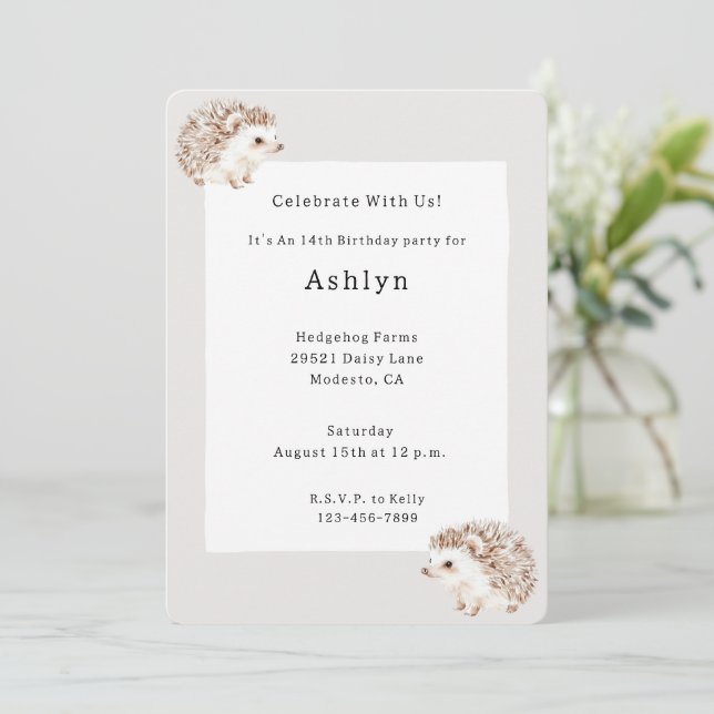 Invitación Cumpleaños del animal erizo   (Anverso de pie)