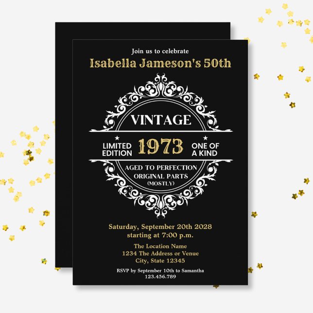 Invitación Cumpleaños del Año Blanco y Oro Negro (Subido por el creador)