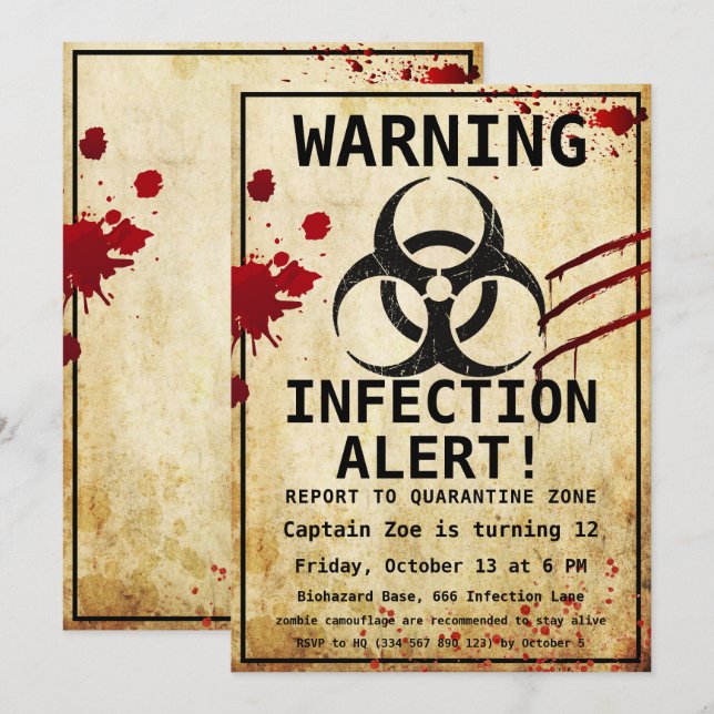 Invitación Cumpleaños del apocalipsis zombie | Halloween Bioh (Anverso / Reverso)