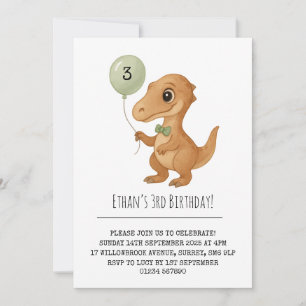 Invitación Cumpleaños del apuesto dino marrón con corbata de 