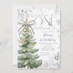 Invitación Cumpleaños del árbol de Navidad Silver Winter ONEd