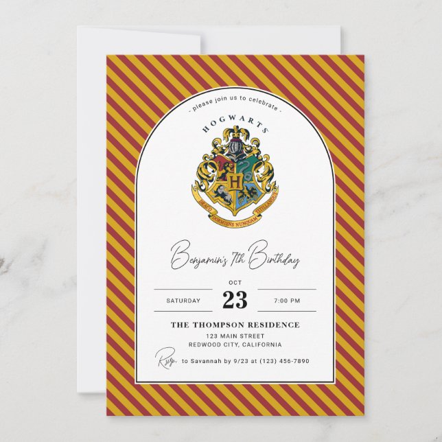 Invitación Cumpleaños del Arco del Escudo de Hogwarts de Harr (Anverso)