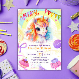 Invitación Cumpleaños del arco iris morado de Unicornio