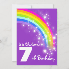 Invitación Cumpleaños del arco iris púrpura de los niños el