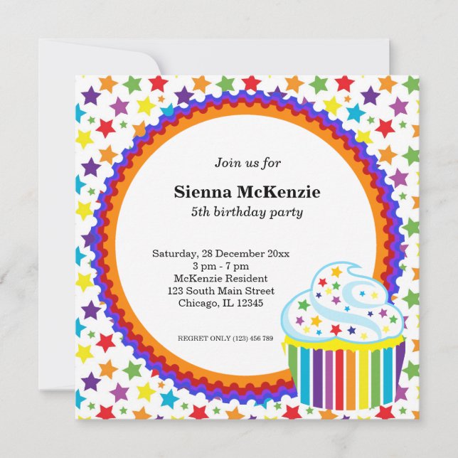 Invitación Cumpleaños del Arcoiris (Anverso)