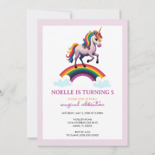 Invitación Cumpleaños del arcoiris de Unicornio colorido y má