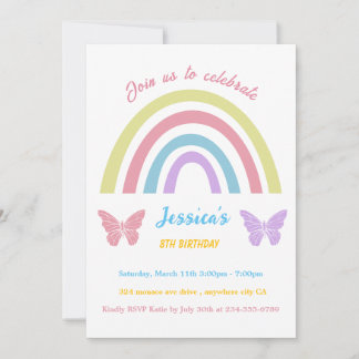 Invitación Cumpleaños del arcoiris y la mariposa para Chicas