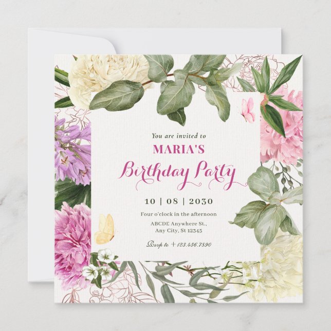Invitación Cumpleaños del arte floral (Anverso)