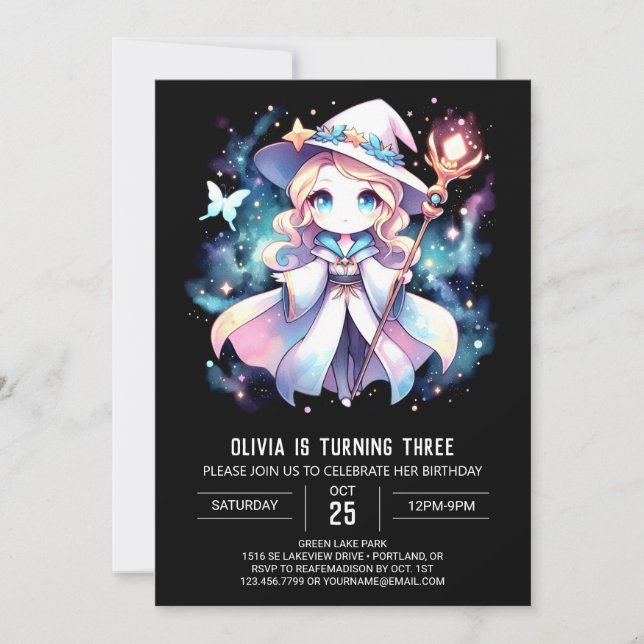 Invitación Cumpleaños del Asistente Místico Moderno (Anverso)