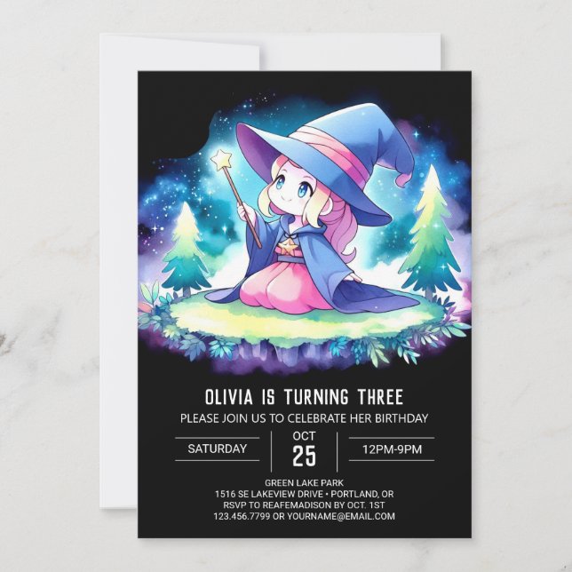 Invitación Cumpleaños del Asistente para niños mágicos (Anverso)