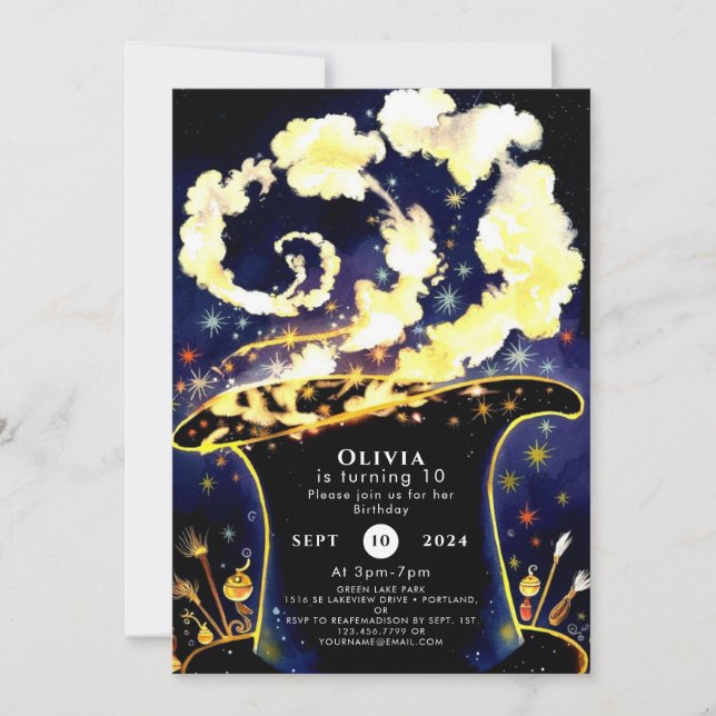 Invitación Cumpleaños del Asistente para varas encantadas de  (Anverso)