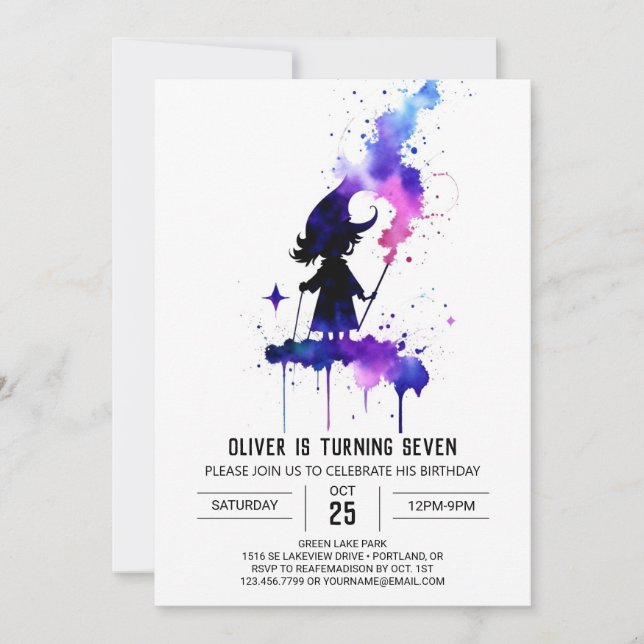 Invitación Cumpleaños del asistente virtual Little Wizard (Anverso)
