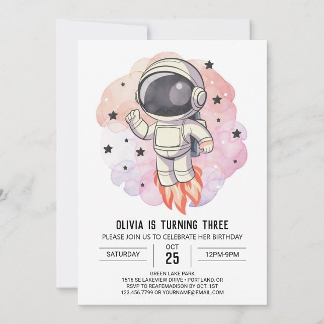 Invitación Cumpleaños del astronauta Bohemian Rocket Odyssey (Anverso)