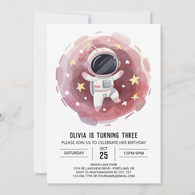 Invitación Cumpleaños del Astronauta Boho Explorer (Anverso)