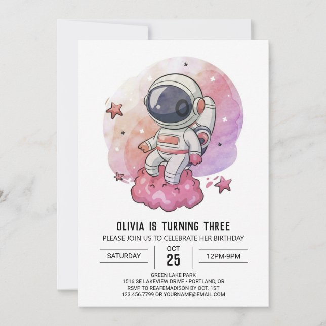 Invitación Cumpleaños del astronauta Boho Pink Whimsy (Anverso)