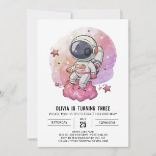 Invitación Cumpleaños del astronauta Boho Pink Whimsy
