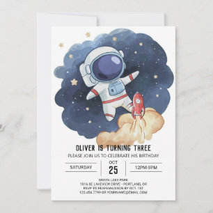Invitación Cumpleaños del astronauta digital acuarela en el e