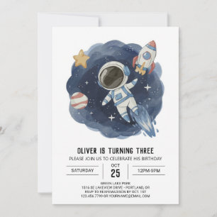 Invitación Cumpleaños del astronauta digital acuarela en el e