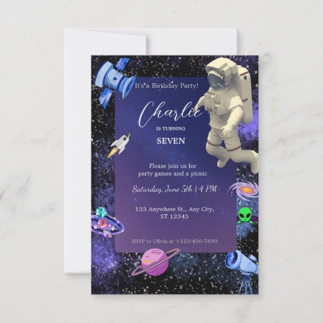 Invitación Cumpleaños del Astronauta en el Espacio Ultraterre (Anverso)