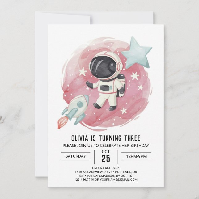 Invitación Cumpleaños del Astronauta Mágico del Rocket Outers (Anverso)