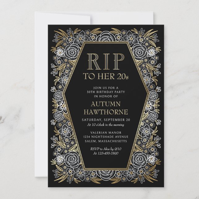 Invitación Cumpleaños del Ataúd Gótico (Anverso)