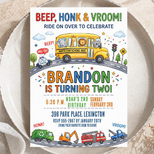 Invitación Cumpleaños del Autobús de Acuarela 2º Cumpleaños F
