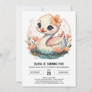Invitación Cumpleaños del ave cisne rosa digital