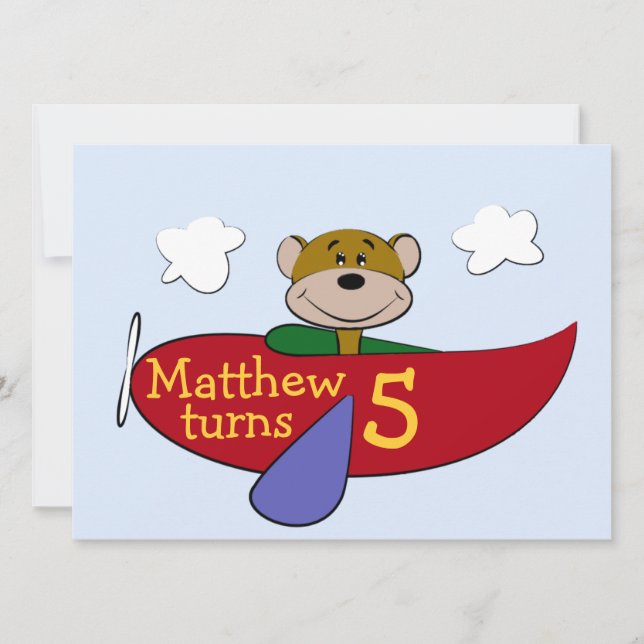 Invitación Cumpleaños del Avión del Oso (Anverso)