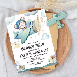 Invitación Cumpleaños del avión Teddy Bear
