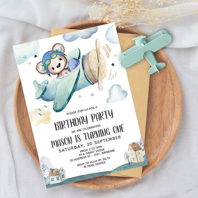 Invitación Cumpleaños del avión Teddy Bear (Subido por el creador)