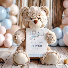 Invitación Cumpleaños del avión y del oso de Teddy