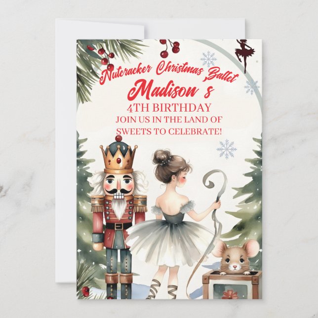 Invitación Cumpleaños del ballet de Navidad Cascanueces (Anverso)
