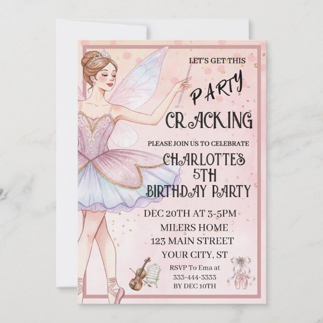 Invitación Cumpleaños del ballet de Navidad de El Cascanueces (Anverso)