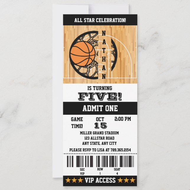 Invitación Cumpleaños del baloncesto (Anverso)