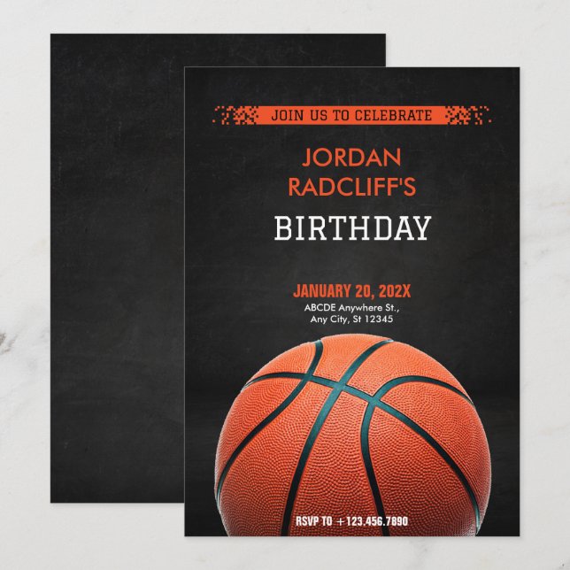 Invitación Cumpleaños del baloncesto (Anverso / Reverso)