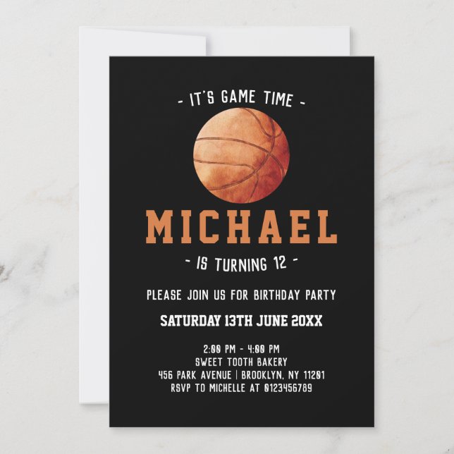 Invitación Cumpleaños del baloncesto (Anverso)
