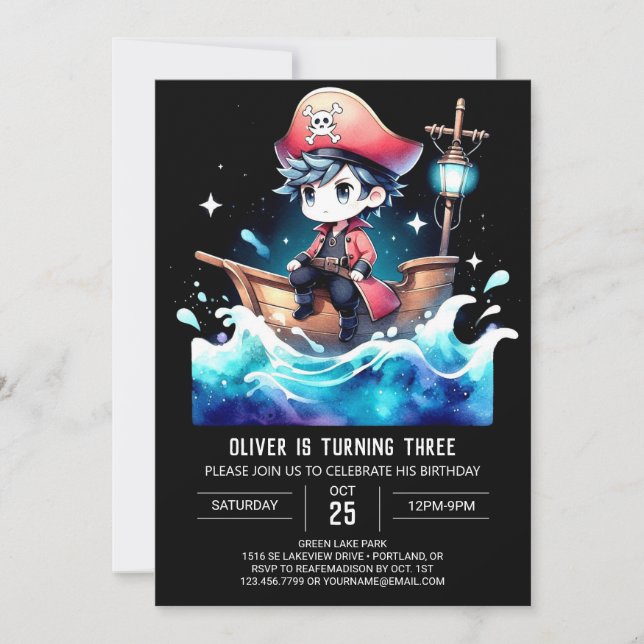 Invitación Cumpleaños del Barco Dulce Pirata (Anverso)