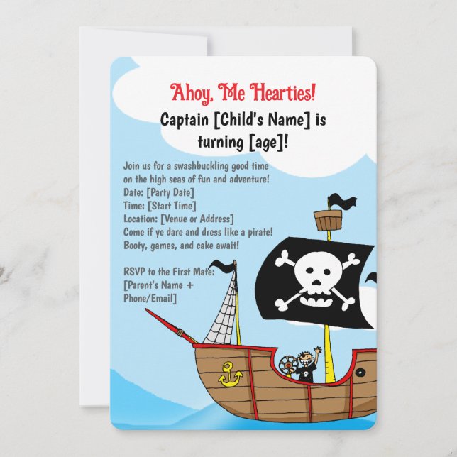 Invitación Cumpleaños del Barco Pirata (Anverso)