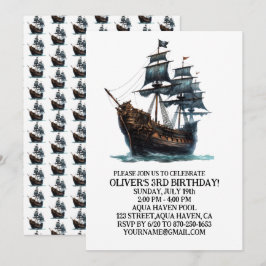 Invitación Cumpleaños del Barco Pirata Negro