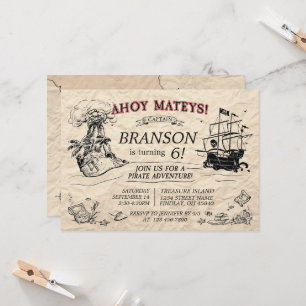 Invitación Cumpleaños del Barco Pirata Vintage Personalizado