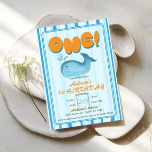 Invitación Cumpleaños del bebé ballena azul lindo 1er