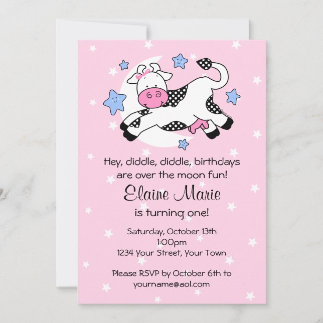 Invitación Cumpleaños del bebé de vaca por luna (Anverso)