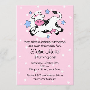 Invitación Cumpleaños del bebé de vaca por luna