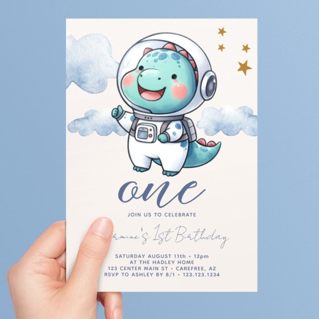 Invitación Cumpleaños del bebé dinosaurio astronauta niño 1 (Subido por el creador)