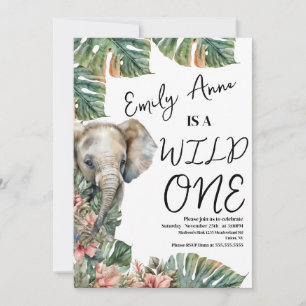 Invitación Cumpleaños del bebé elefante salvaje uno Safari ac